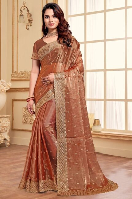 Zari Embroidered Sequins Saree Festive Wear