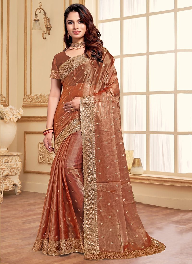 Zari Embroidered Sequins Saree Festive Wear