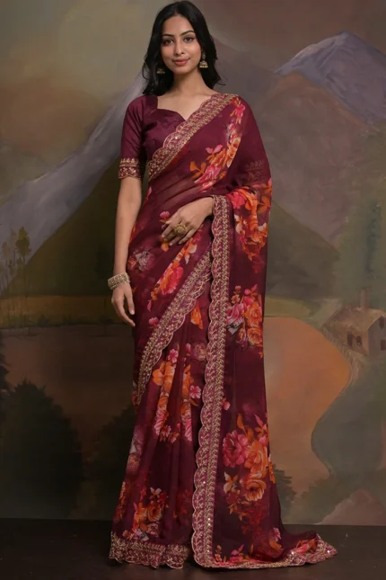 Shimmering Digital Print Gota With Sequins Saree Party Wear