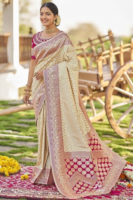 Benarasi Silk Jacquard Zari Saree Festive Wear