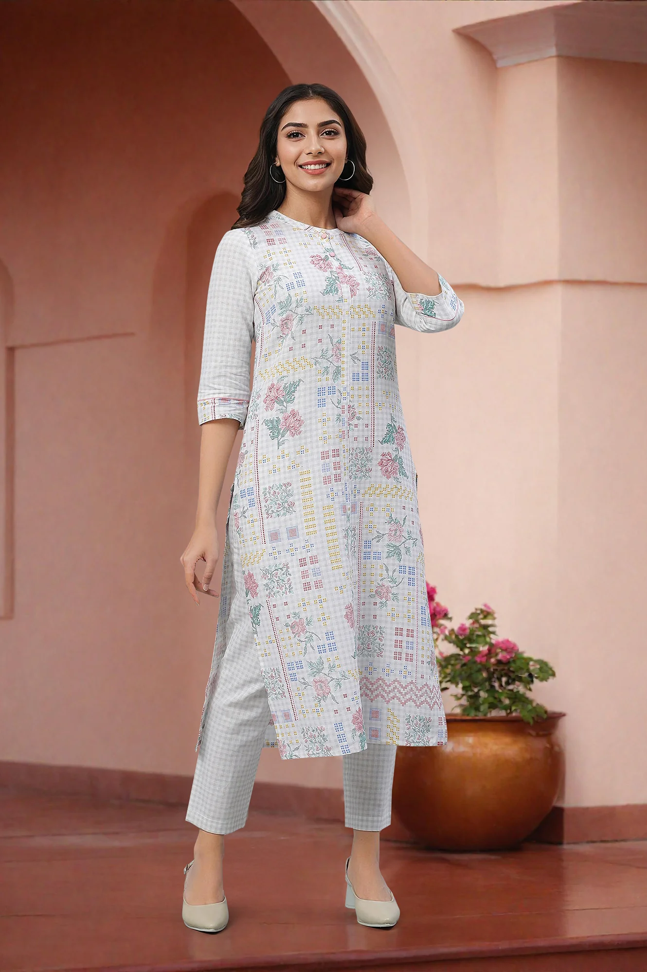 Seer Sucker Kurta and Pants Co-ord Set