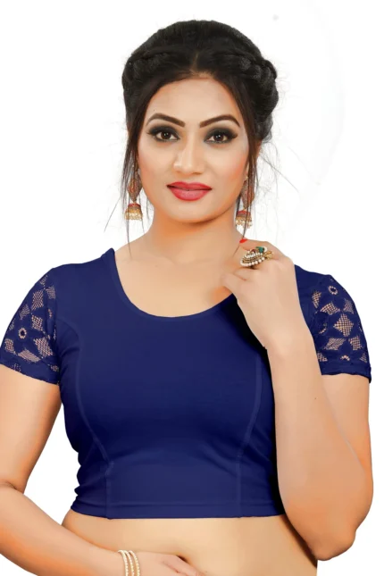 Blue Round Neck Women Blouse