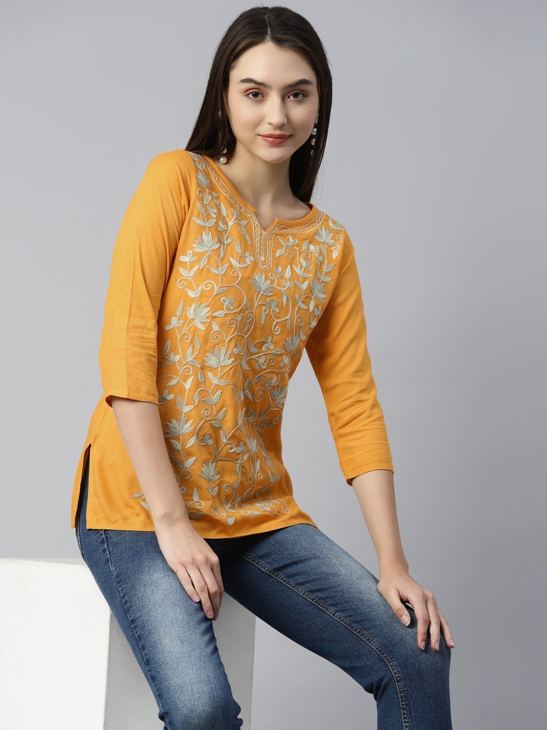 Jannat Kashmiri Mustard Yellow Kurti - Image 5