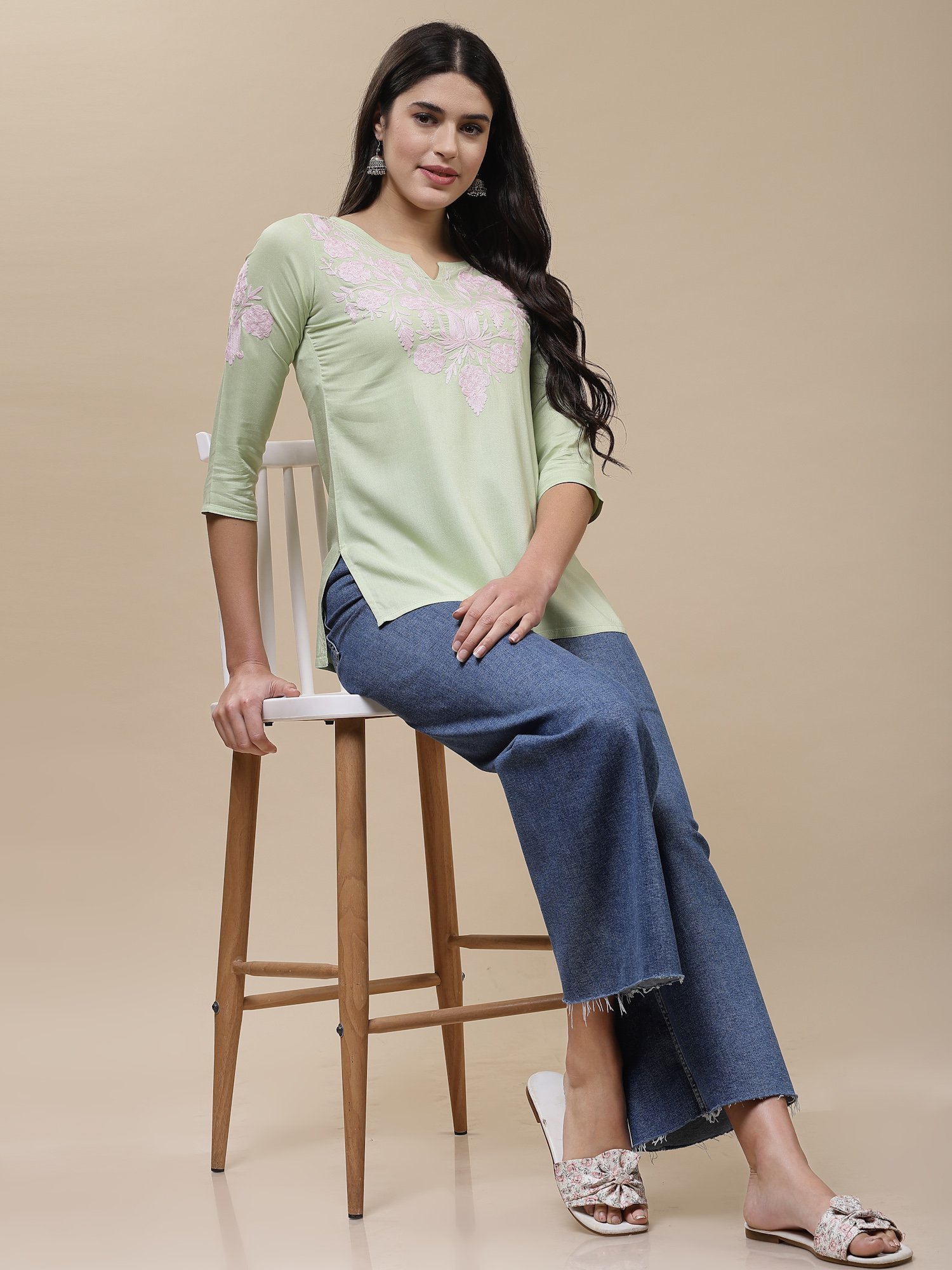 Heer Kashmiri Pastel Green Kurti - Image 7