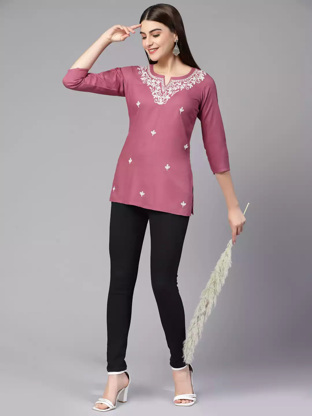 Aiza Kashmiri Pink Short Kurti - Image 3