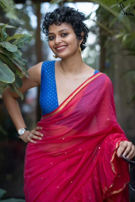 Blue Silk Sleeveless V Neck Benarasi Blouse