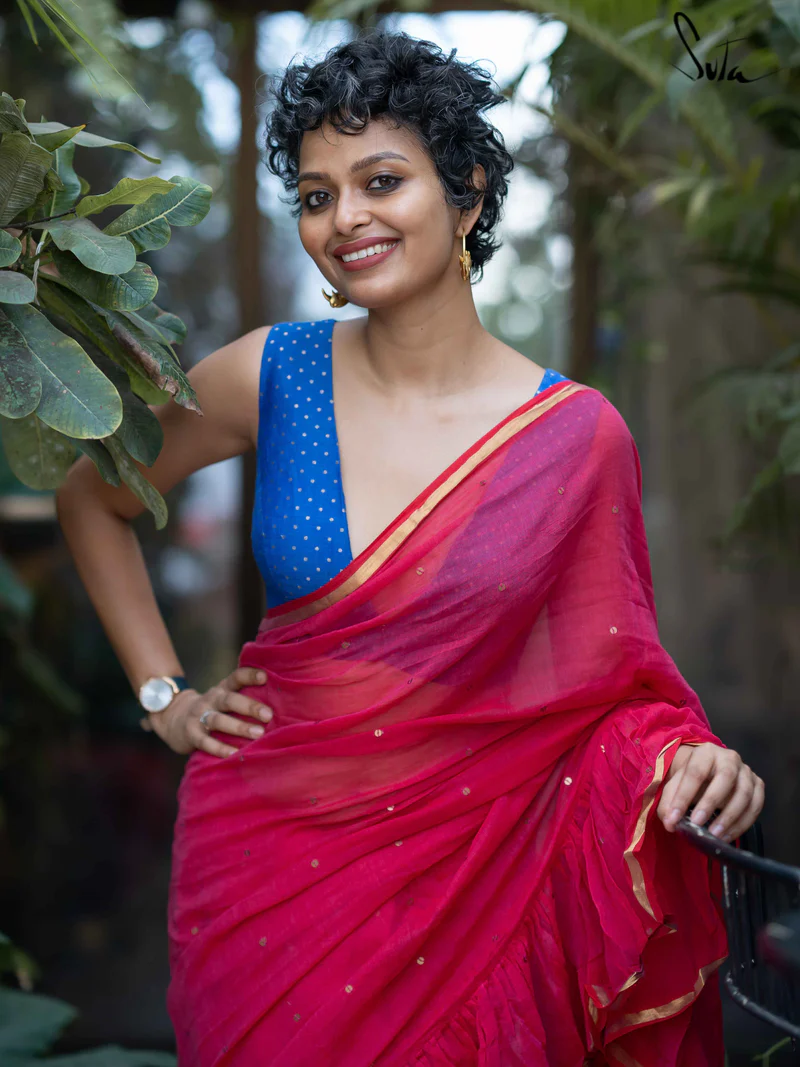 Blue Silk Sleeveless V Neck Benarasi Blouse