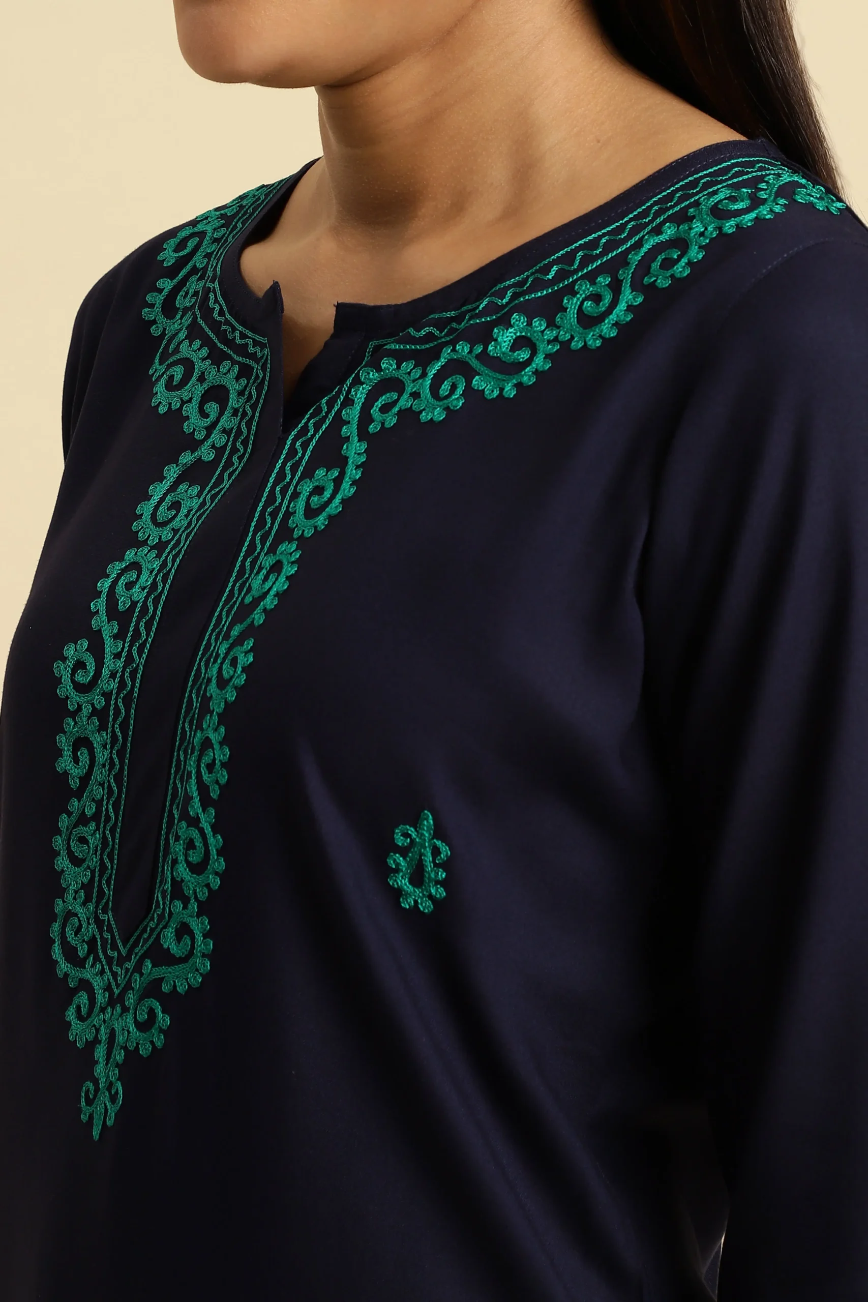 Blue Pashmina Work Kurti - Image 6