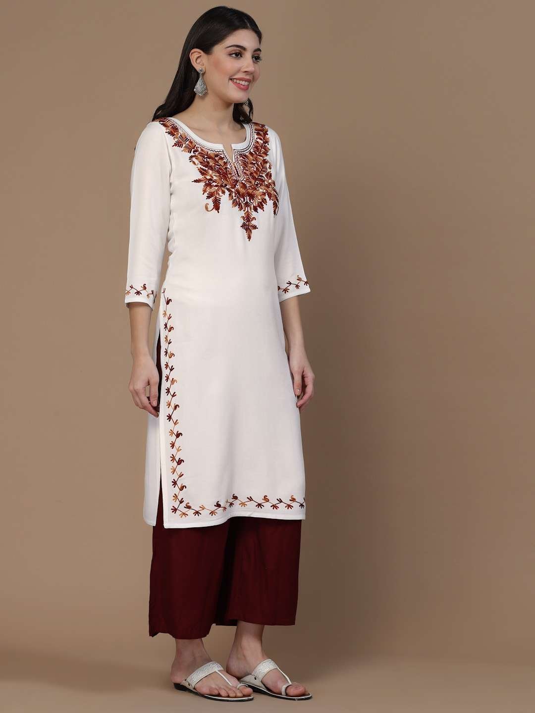 White Kashmiri Embroidered Kurti - Image 7
