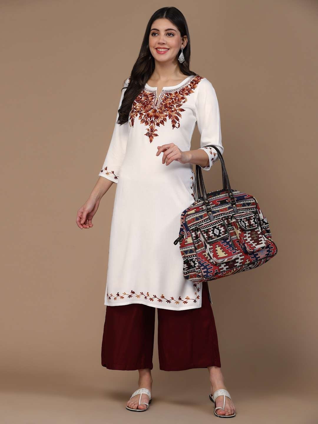 White Kashmiri Embroidered Kurti - Image 3