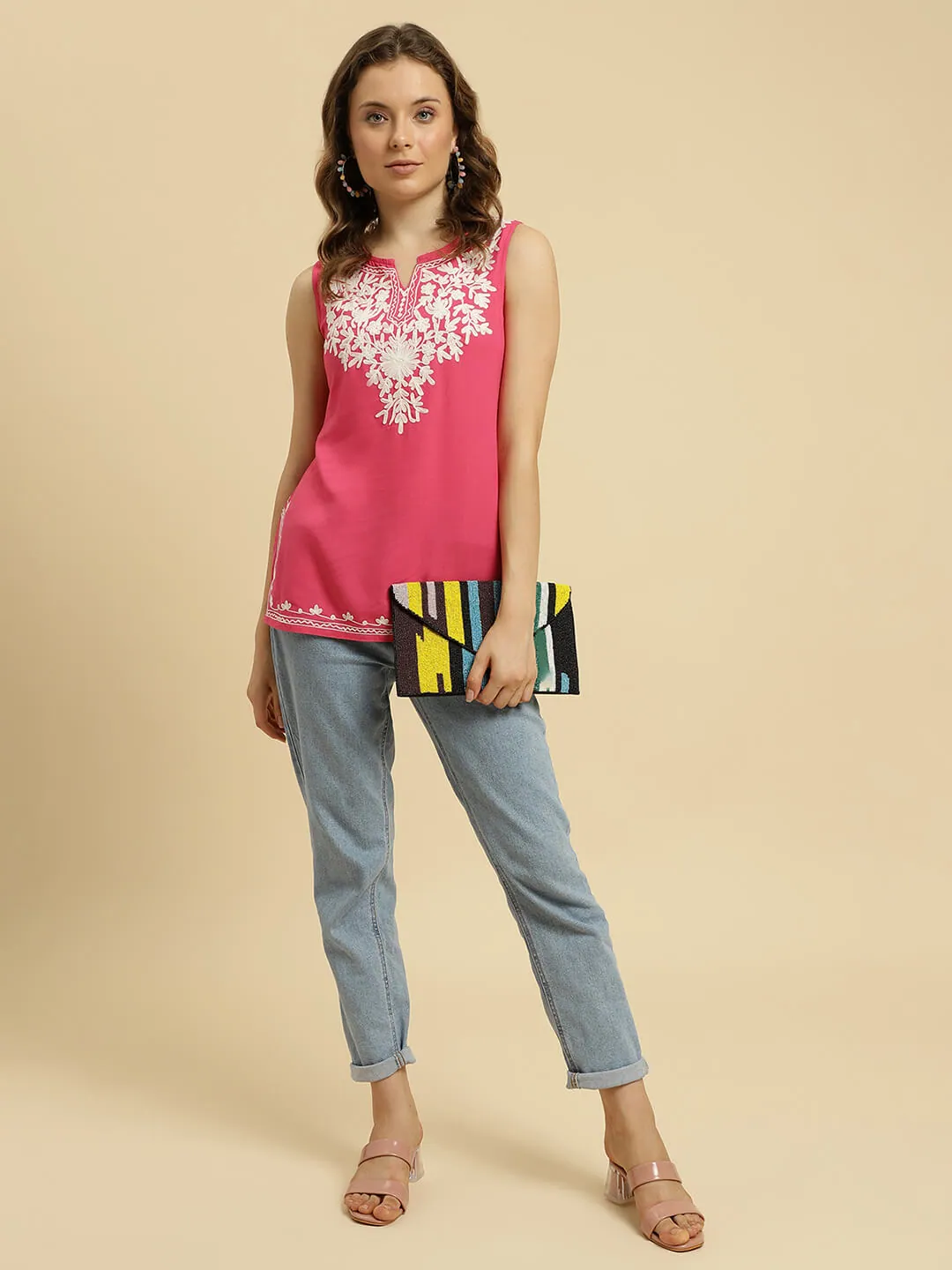 Pink Sleeveless Short Kurti - Image 5
