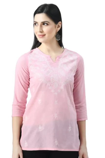 Pink Chikankari Short Kurti