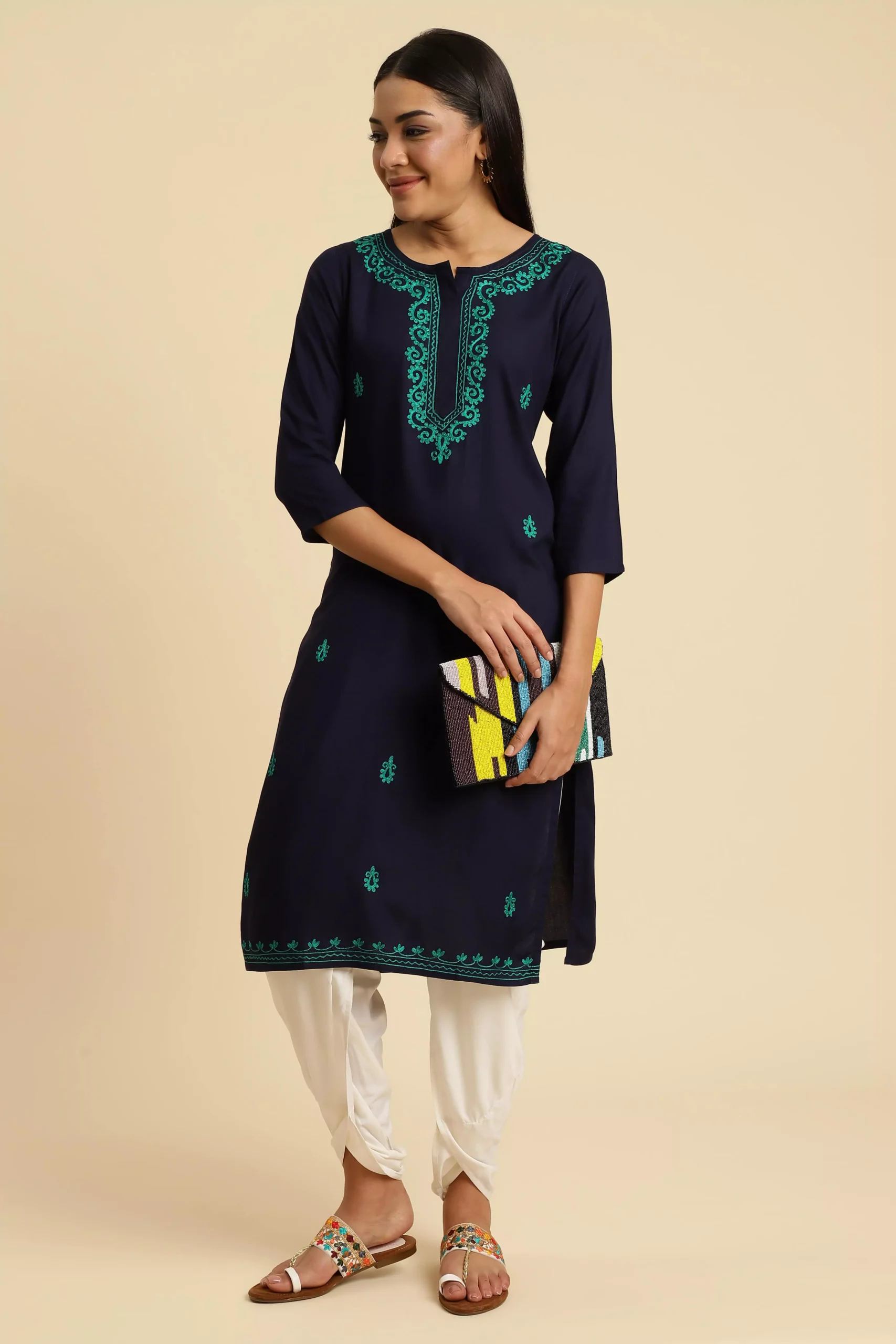 Blue Pashmina Work Kurti - Image 5