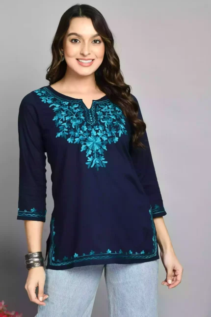 Blue Kashmiri Short Kurti