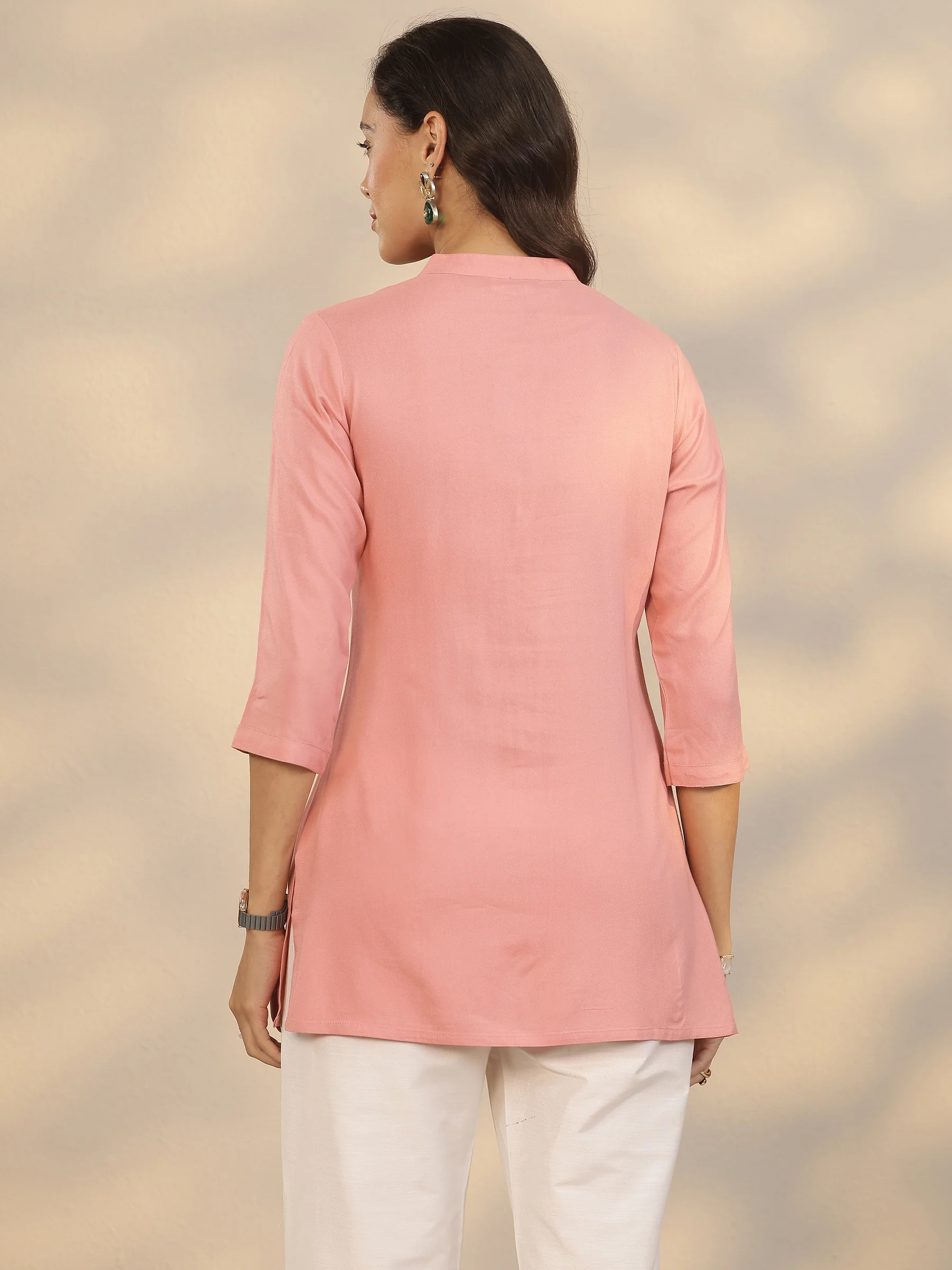 Mandarin Collar Yoke Design Rayon Straight Short Kurti - Image 6
