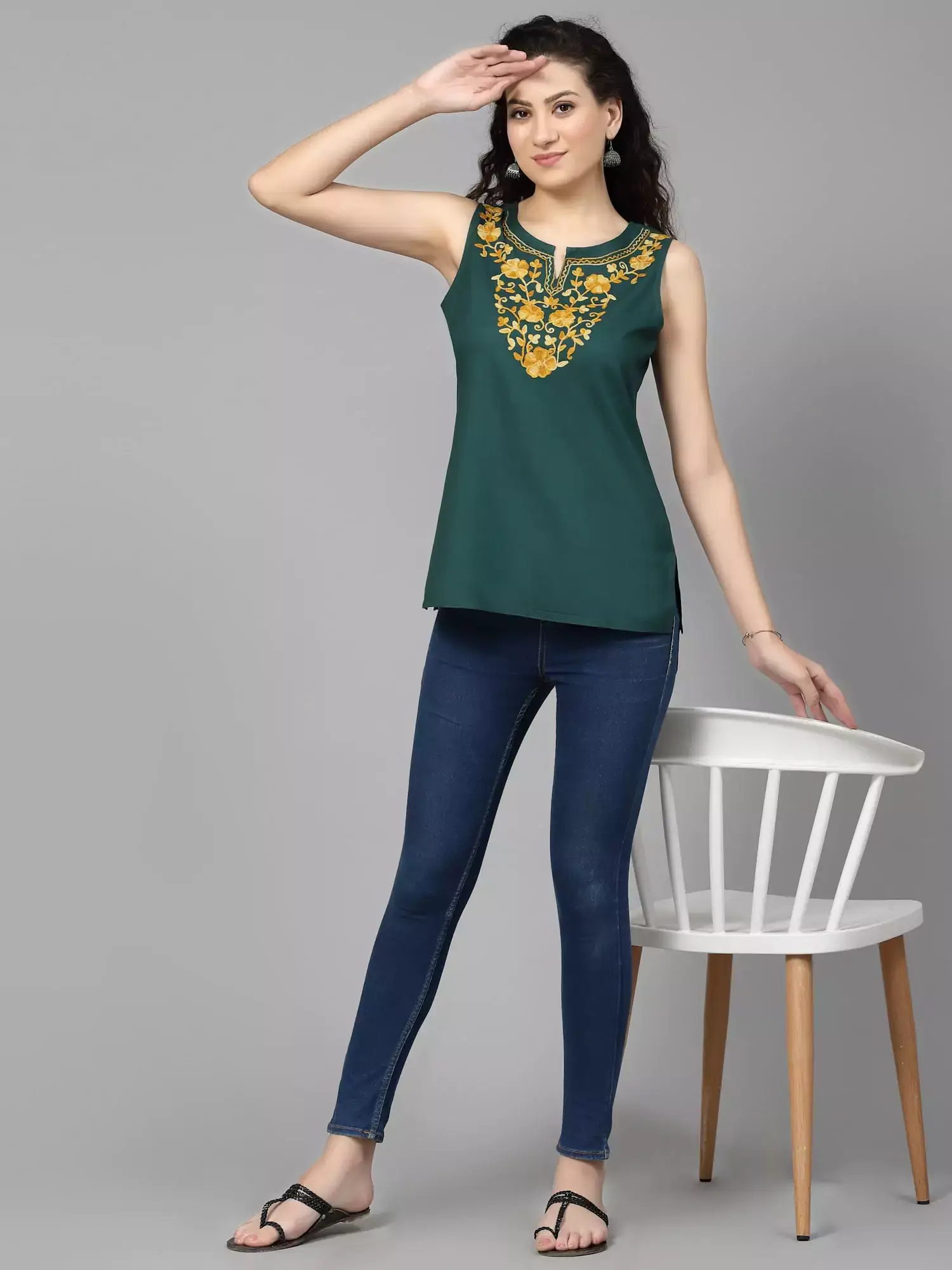 Nadia Green Sleeveless Short Kurti - Image 4
