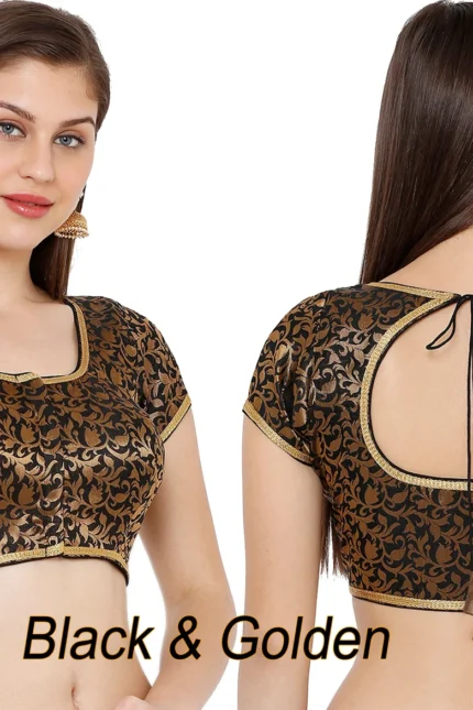 Padded blouse for saree from back side openable with hook eye