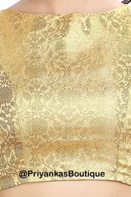 Golden Banarasi Silk Saree Blouse, Readymade Saree Blouse, Indian Blouse