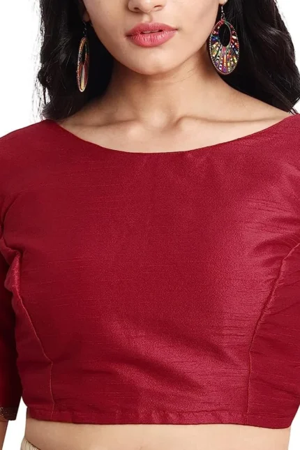Dupion Silk Blouse, Boat Neck Saree Top, Women's Blouse