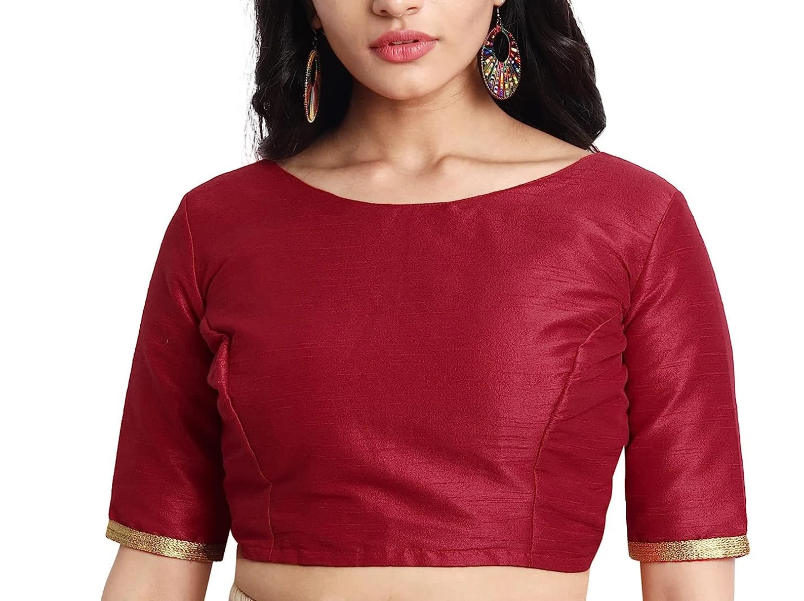 Dupion Silk Blouse, Boat Neck Saree Top, Women's Blouse