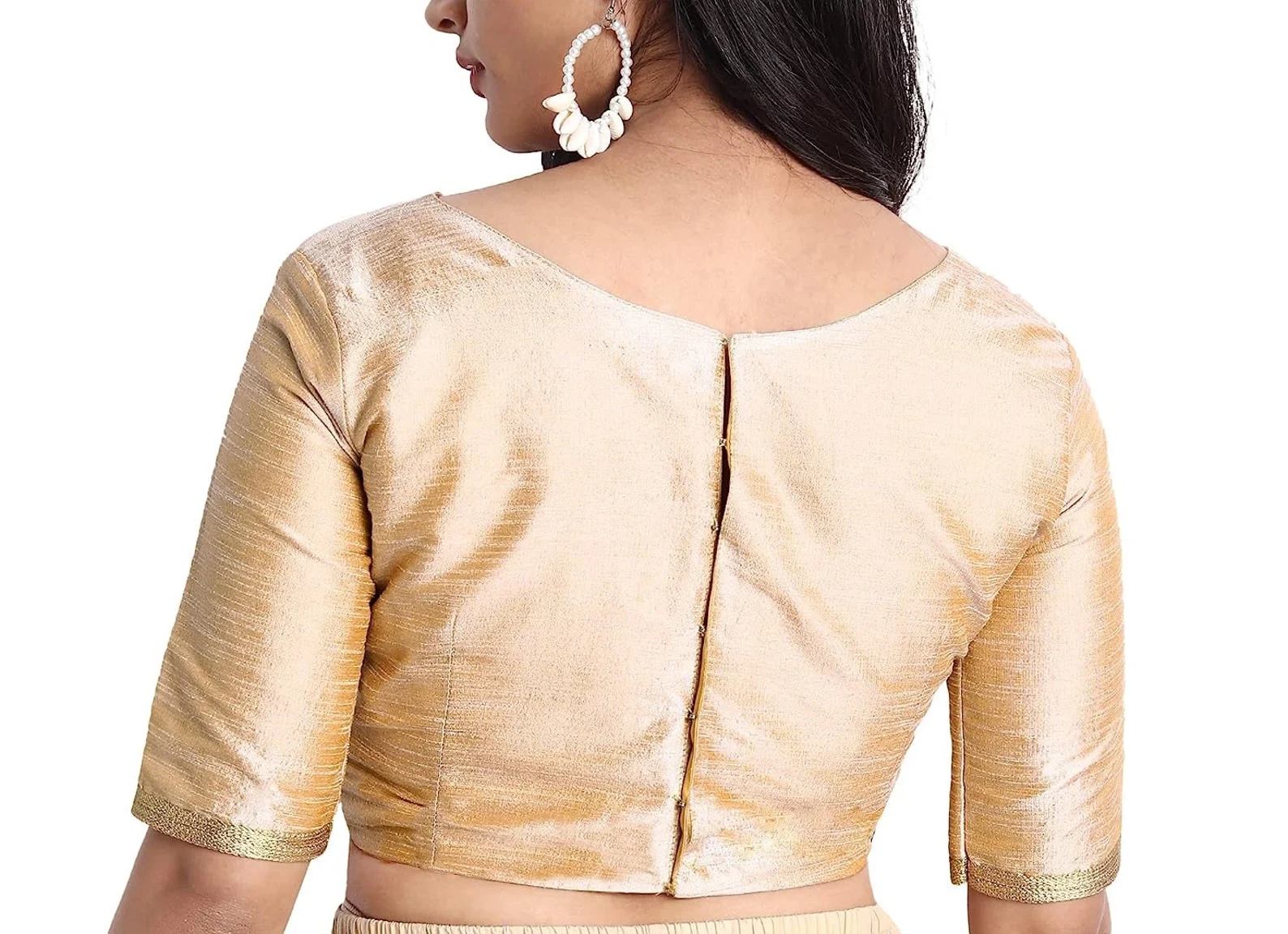 Dupion Silk Blouse, Boat Neck Saree Top, Women's Blouse - Image 6