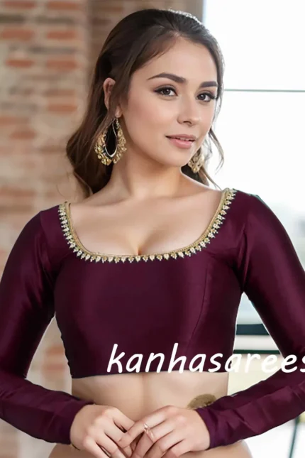 Readymade Saree Blouse Custom Made High Neck Raw Silk Saree Blouse