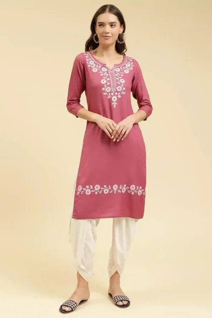 Pink Silk Work Kurti