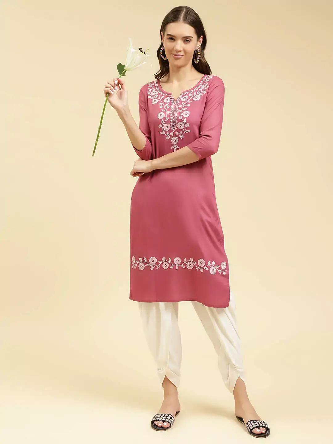 Pink Silk Work Kurti - Image 3
