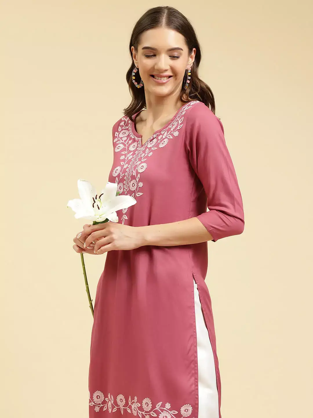 Pink Silk Work Kurti - Image 4