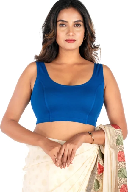 Blue U-Neck Women Blouse