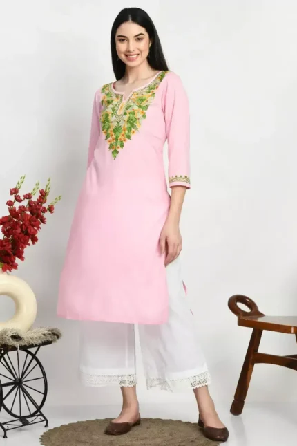 Light Pink Embroidered Kurti