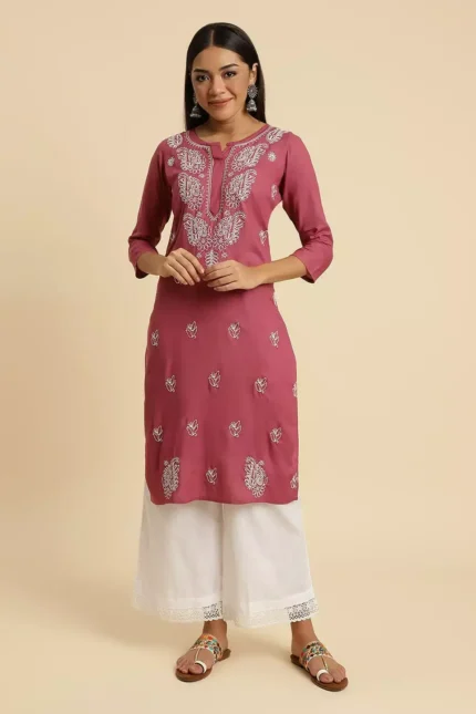 Wild Orchid Pink Chikankari Kurti