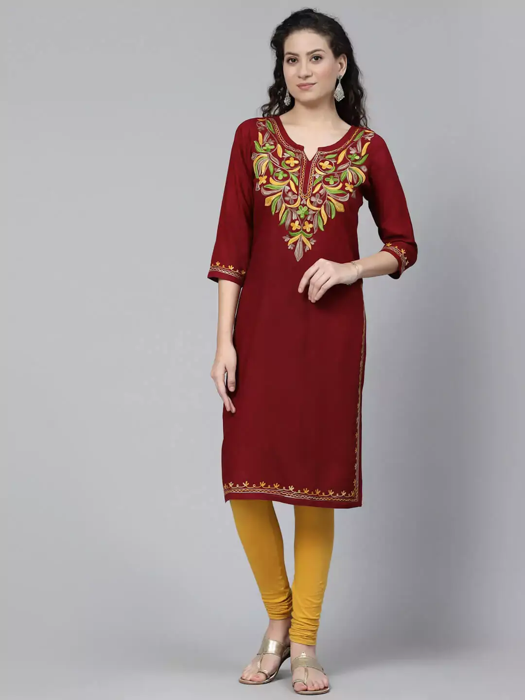 Bushra Maroon Embroidered Kurti