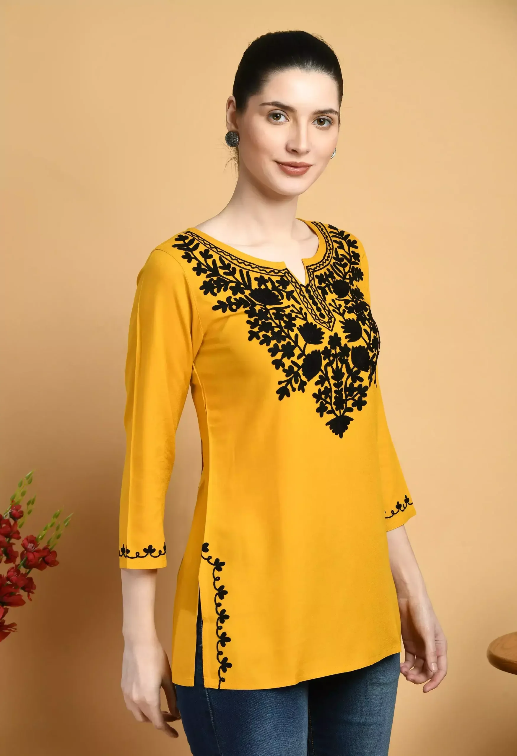 Mustard Colored Kashmiri Short Kurti - Image 7