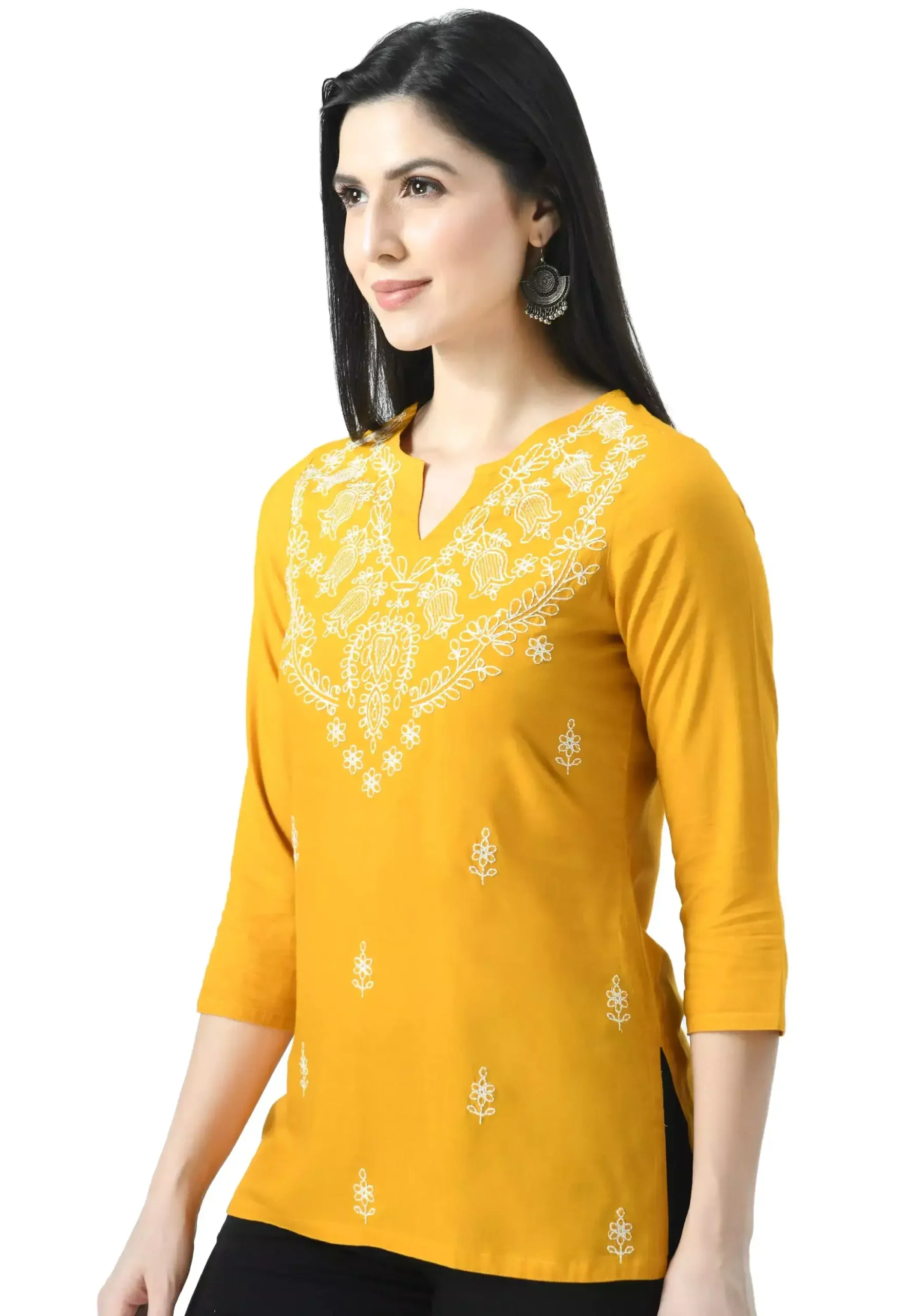 Mustard Yellow Chikankari Short Kurti - Image 6