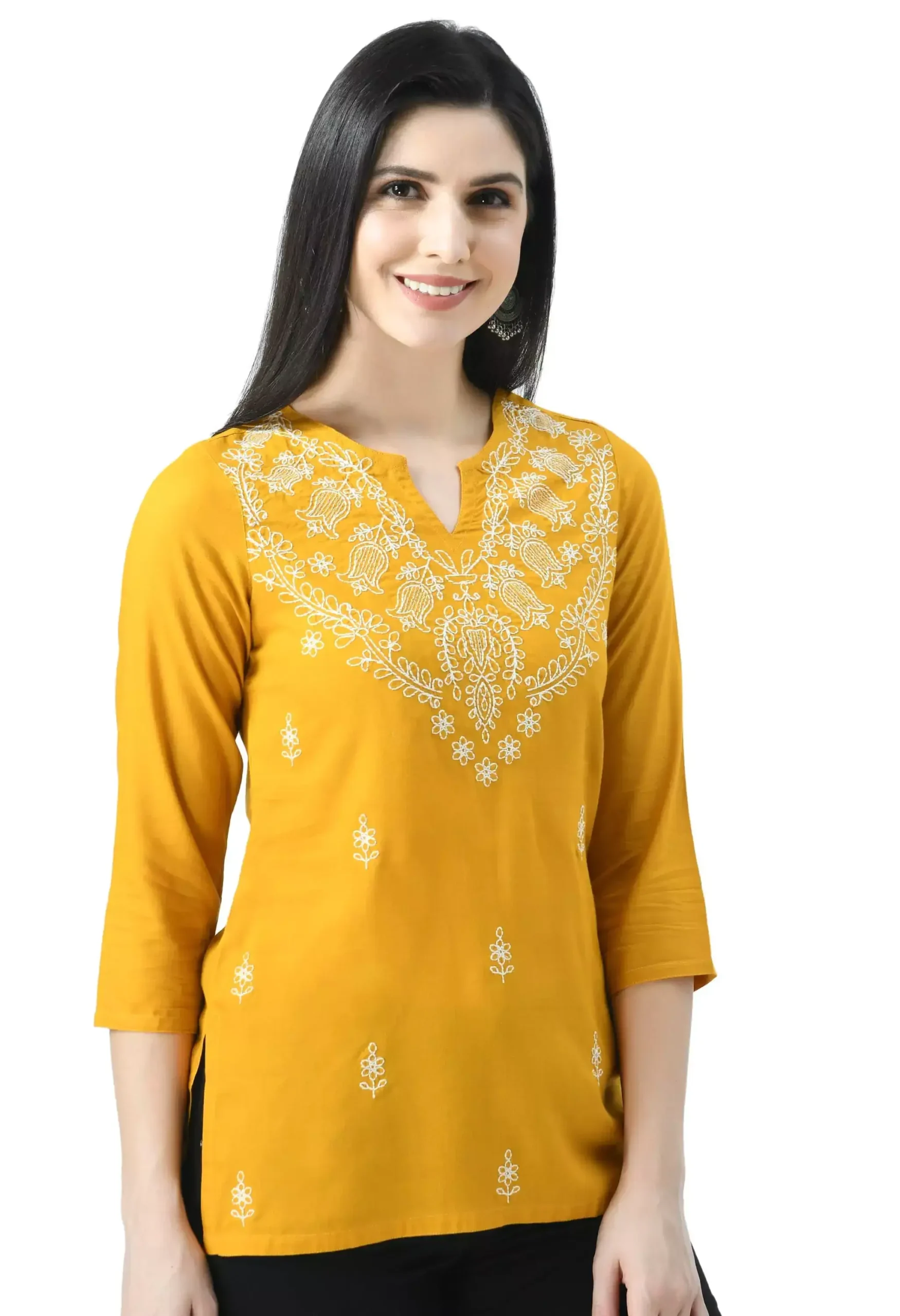 Mustard Yellow Chikankari Short Kurti - Image 7