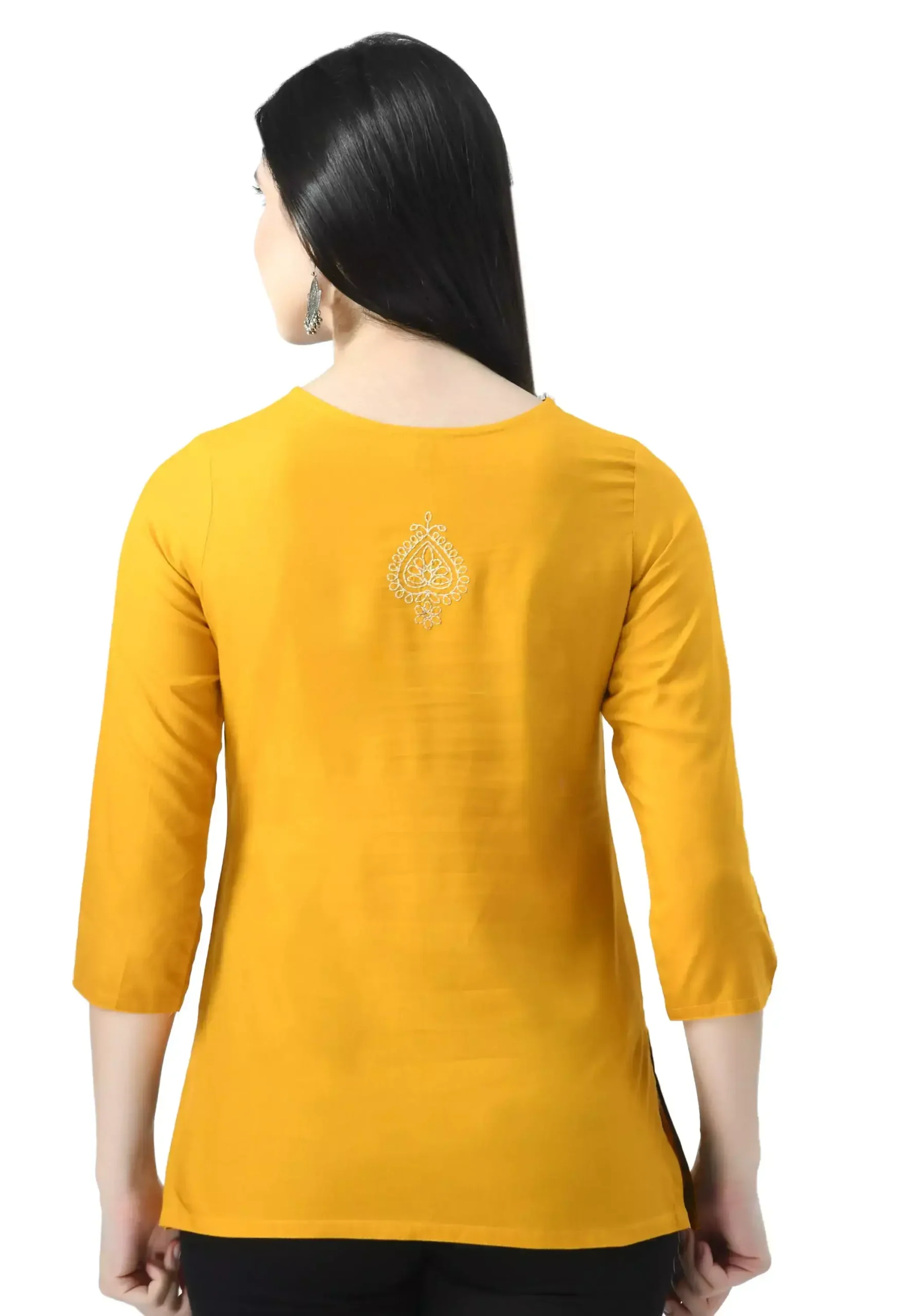 Mustard Yellow Chikankari Short Kurti - Image 4