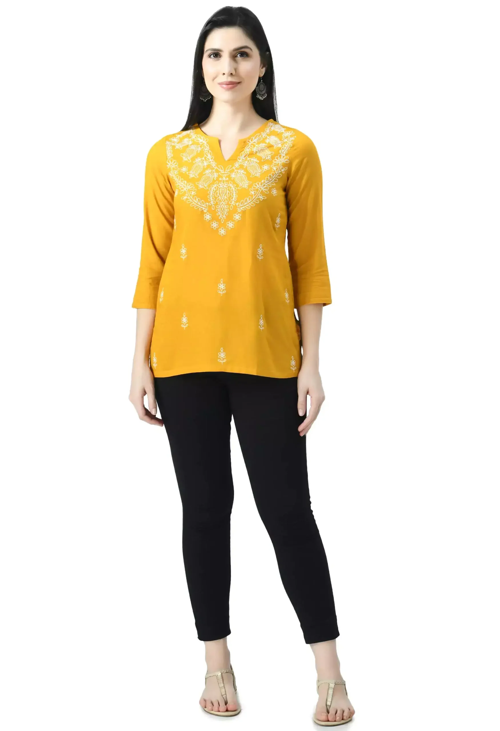 Mustard Yellow Chikankari Short Kurti - Image 5