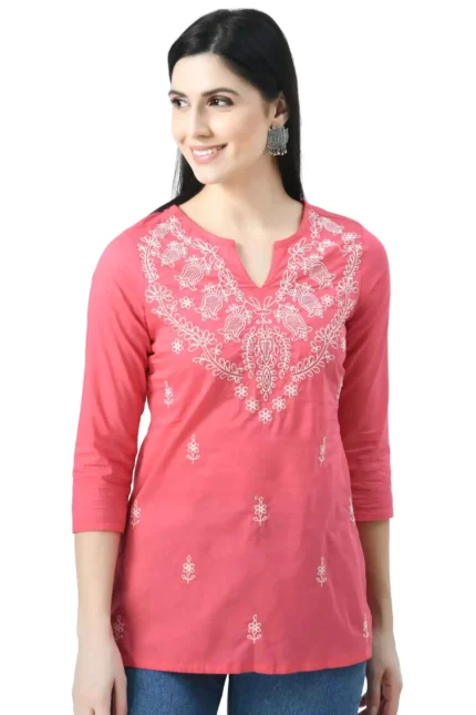 Pink Chikankari Short Kurti