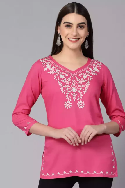 Pink Resham Work Short Kurti