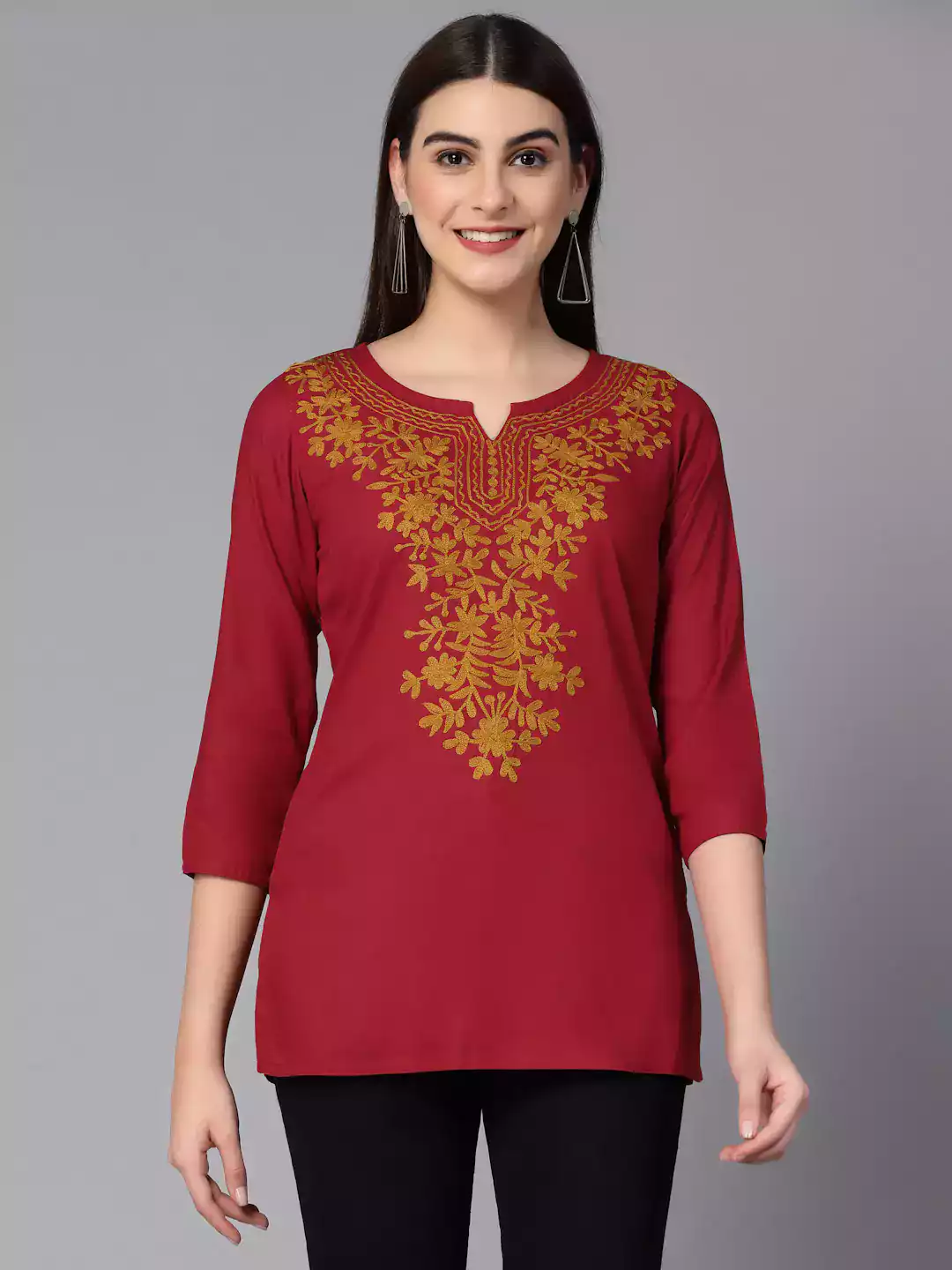 Red Kashmiri Embroidered Short Kurti