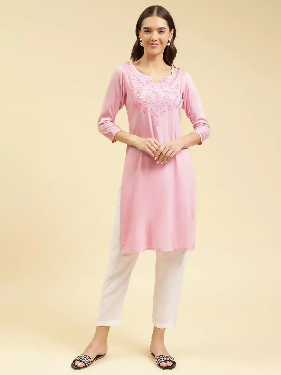 Pink Silk Embroidered Kashmiri Kurti
