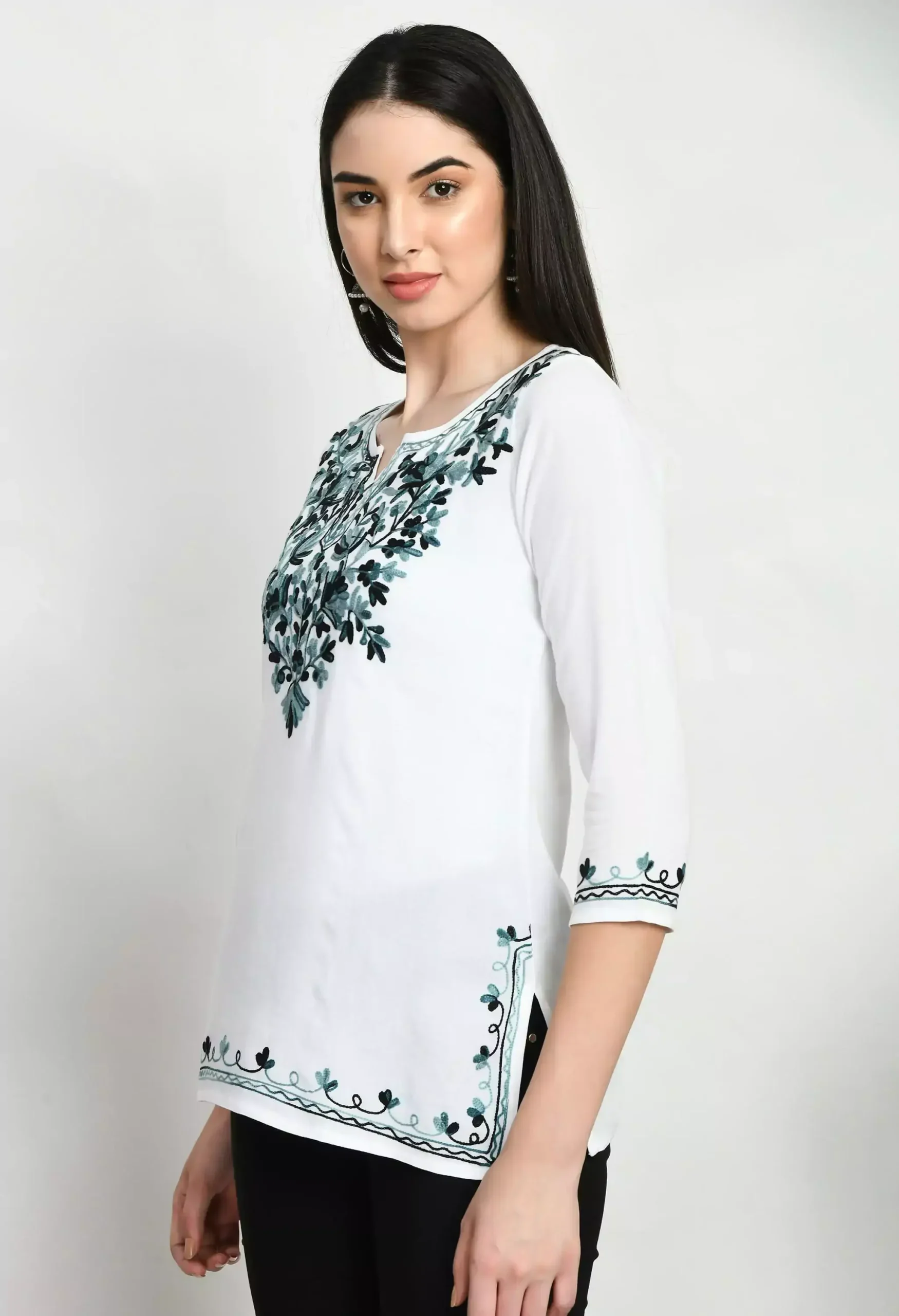 Amunet White Kashmiri Embroidered Short Kurti - Image 6