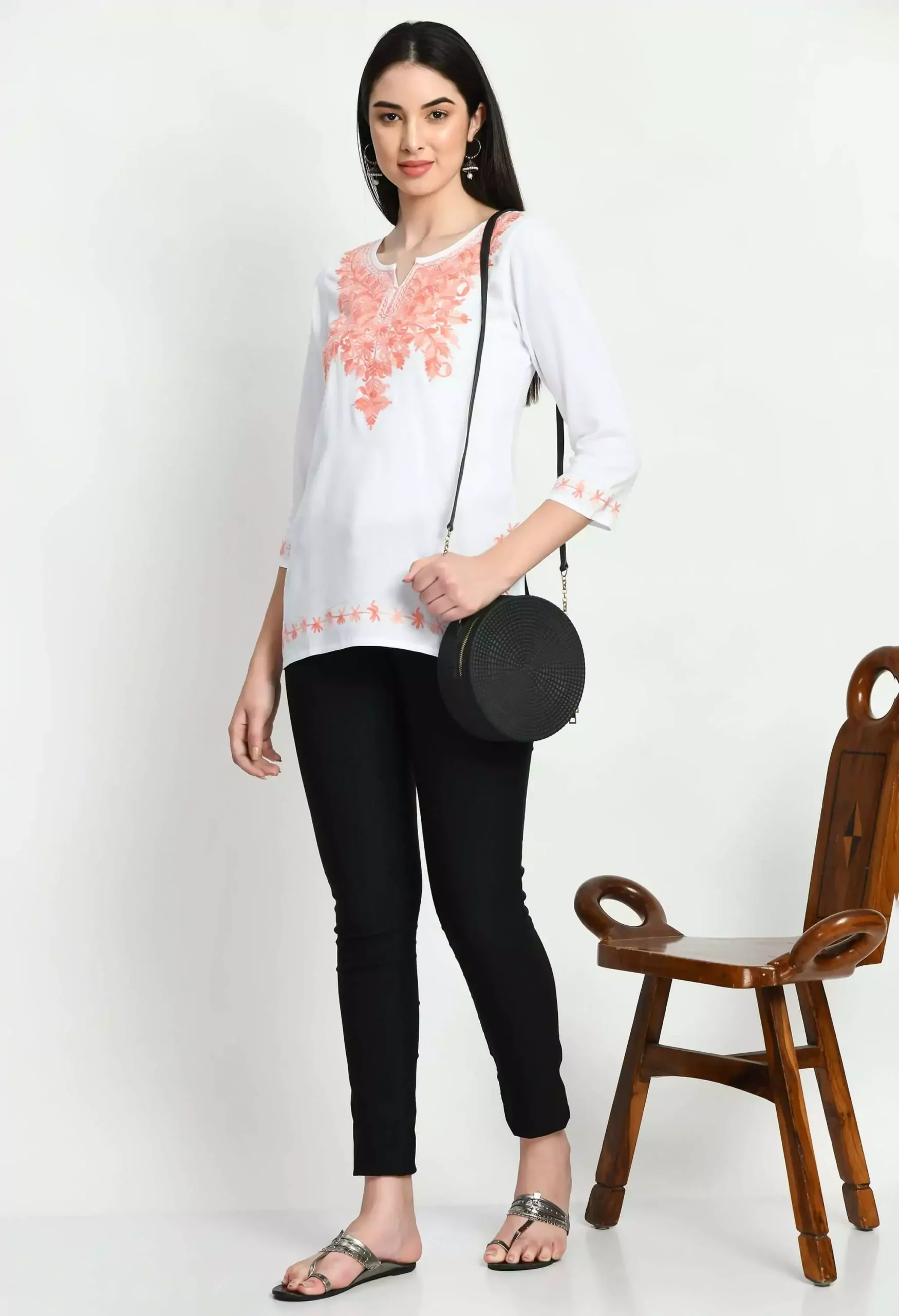 White Kashmiri Embroidered Short Kurti - Image 3