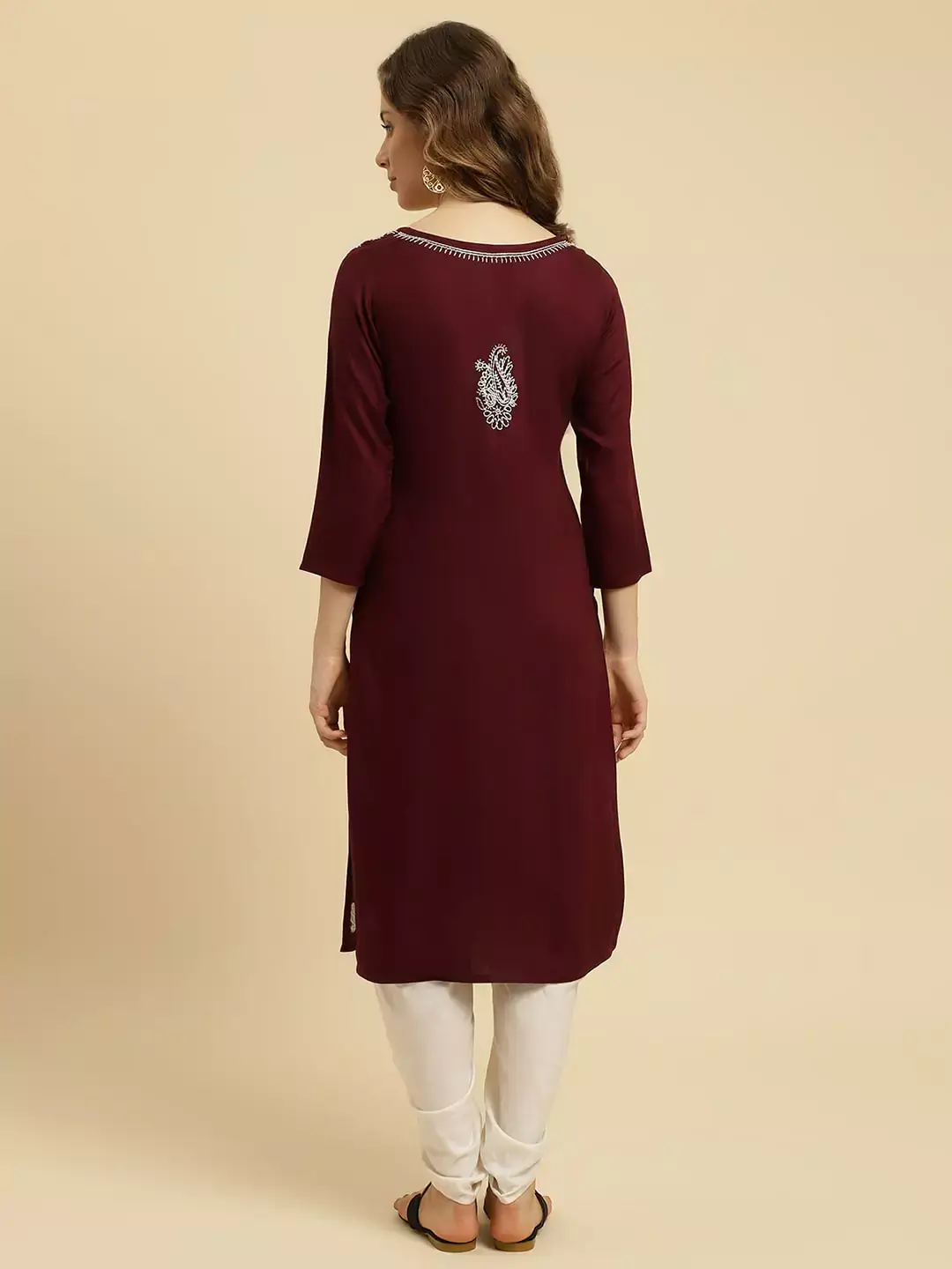 Wine Chikankari Kurti - Image 6