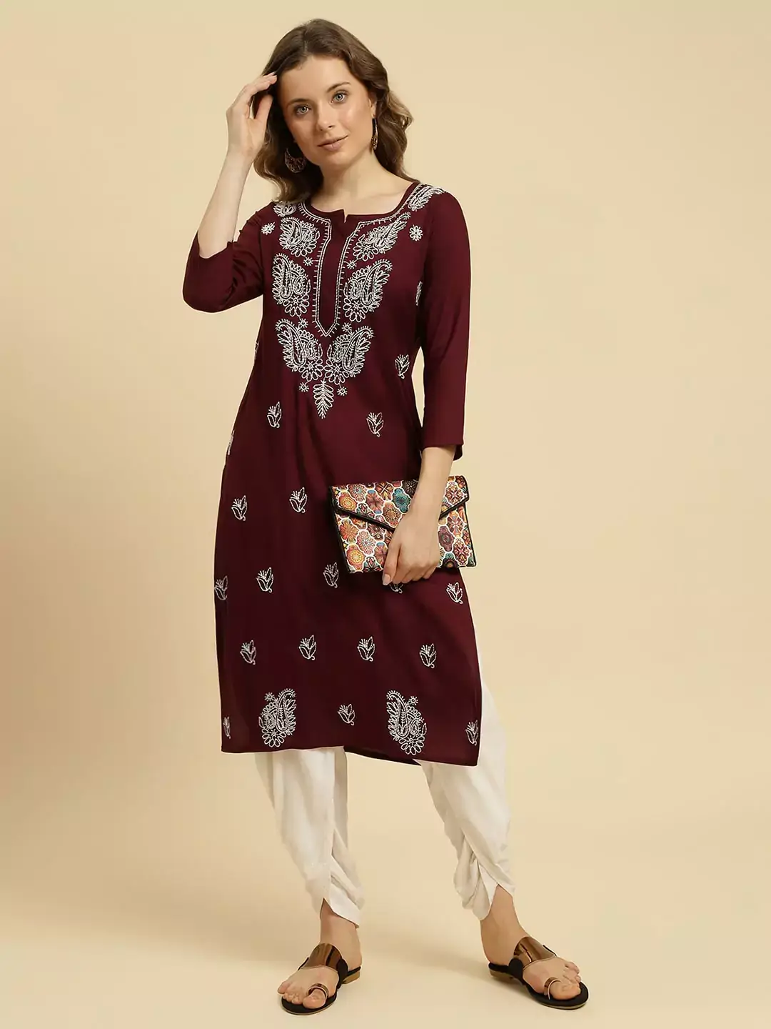 Wine Chikankari Kurti - Image 3