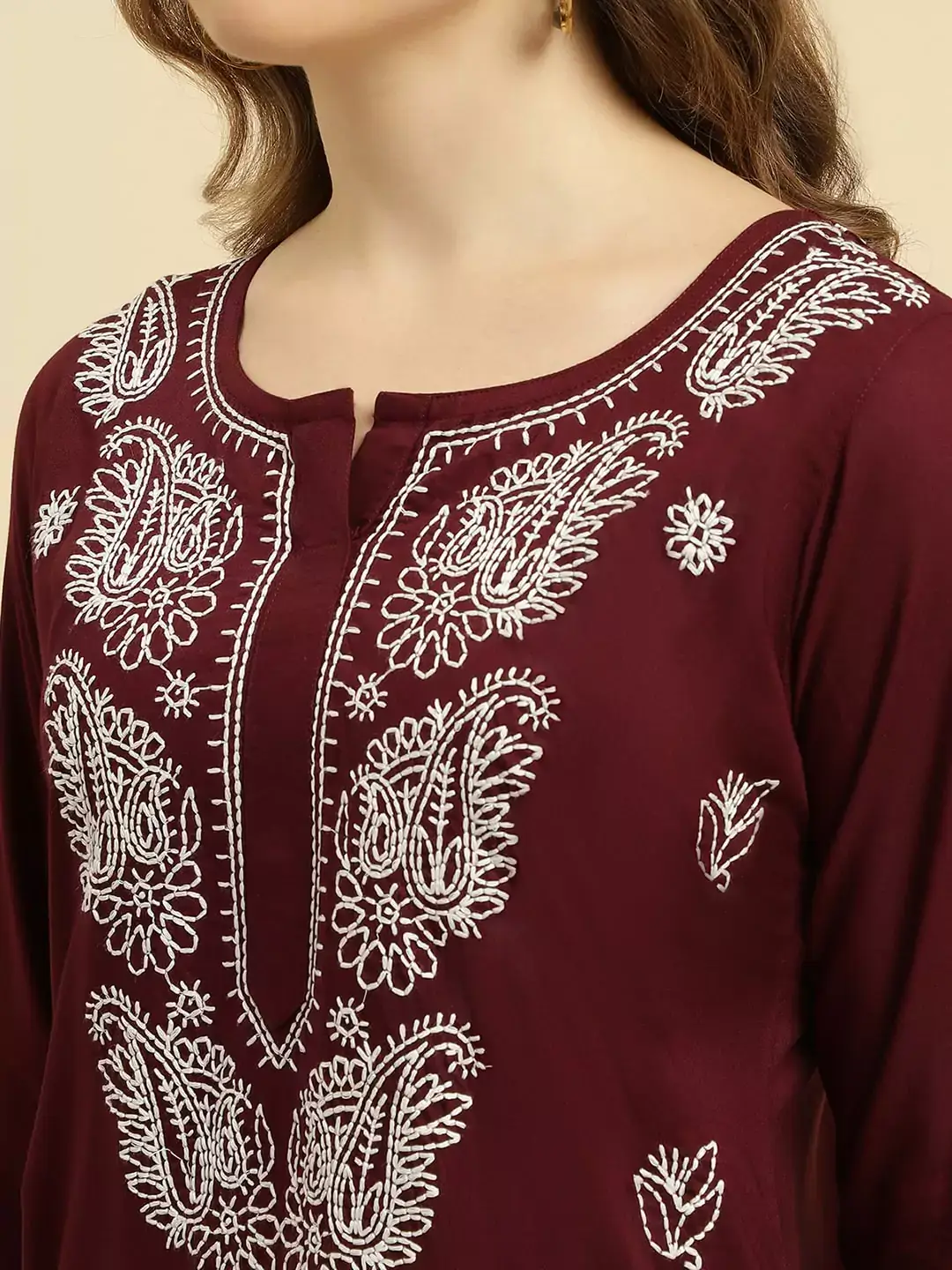Wine Chikankari Kurti - Image 4