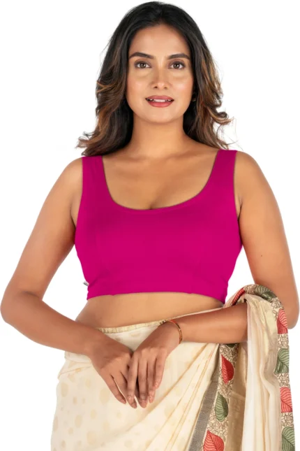 Hot Pink U-Neck Women Blouse